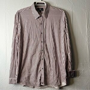 Butter Cloth Maroon/White Checked Dress Shirt Size XXL